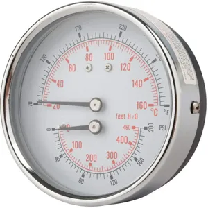 PIC GAUGES TRI-HD-302R-G Boiler Gauge Round 0-200 psi 80 to 320F | AG9EHF 19RZ44