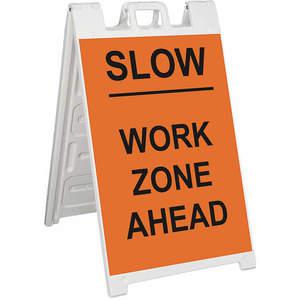 PLASTICADE 130-WLGQ3626-OBEG Barricade Sign Slow Work Zone Ahead | AF6XYA 20PF66