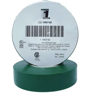 POWER FIRST 19N740 Electrical Tape 3/4 x 66 Feet 7 Mil Green | AA8QPH