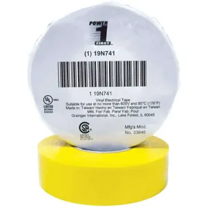 POWER FIRST 19N741 Electrical Tape 3/4 x 66 Feet 7 Mil Yellow | AA8QPJ