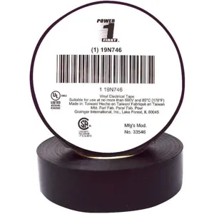 POWER FIRST 19N746 Electrical Tape 3/4 x 60 Feet 7mil Black | AA8QPP