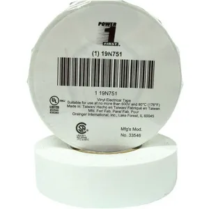 POWER FIRST 19N751 Electrical Tape 3/4 x 60 Feet 7 Mil White | AA8QPV