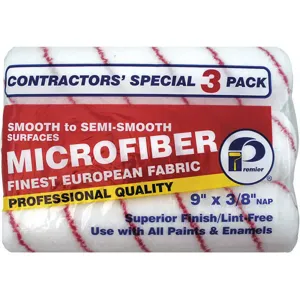 PREMIER 3PKMCR-38 Microfiber Roller 9 inch Length 3/8 inch Nap PK3 | AG4JZP 34AN69