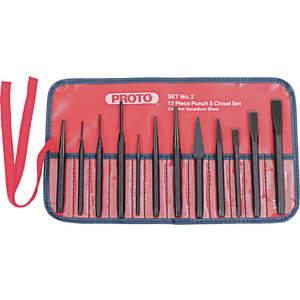 PROTO J2S2 Punch And Chisel Set, 1-Piece Design, S2 Hardened Tool Steel - 12 Pc | AE8KDT 6DJY8