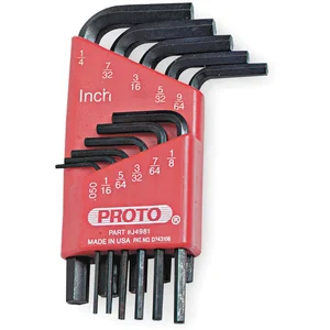 PROTO J4981 Hex Key Set, L-Shaped, SAE, Short Arm, Black Oxide Finish - 11 Pc | AA9UXF 1FX43