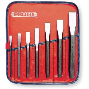 PROTO J86B Cold Chisel Set, S2 Steel, 1-Piece Design, Tool Roll Pouch - 7 Pc | AD2KRE 3R151