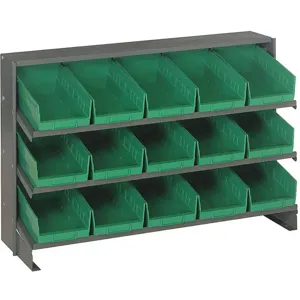 QUANTUM STORAGE SYSTEMS QPRHA-102GN Sloped Shelving System 15 Bins Green | AF4YVD 9RAX8