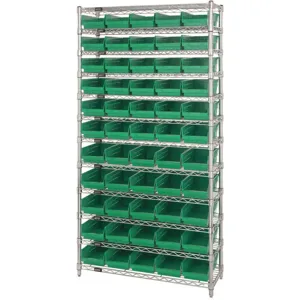 QUANTUM STORAGE SYSTEMS WR12-102GN Bin Shelving Wire 36 x 12 55 Bins Green | AC6HKD 33Z160