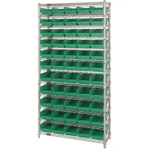 QUANTUM STORAGE SYSTEMS WR12-104GN Bin Shelving Wire 36 x 18 55 Bins Green | AF3UWF 8DG35