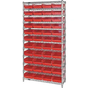 QUANTUM STORAGE SYSTEMS WR12-108RD Bin Shelving Wire 36 x 18 44 Bins Red | AF4HNX 8XCJ5