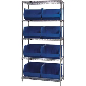 QUANTUM STORAGE SYSTEMS WR5-270BL Bin Shelving Wire 36 x 18 8 Bins Blue | AF4VCW 9LD37