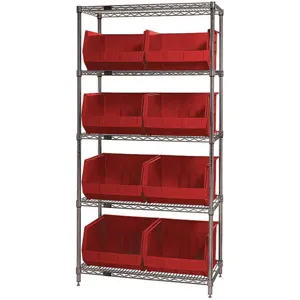 QUANTUM STORAGE SYSTEMS WR5-270RD Bin Shelving Wire 36 x 18 8 Bins Red | AF3VBM 8DH91