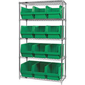 QUANTUM STORAGE SYSTEMS WR5-533GN Bin Shelving Wire 42 x 18 12 Bins Green | AF4GGZ 8VUZ6