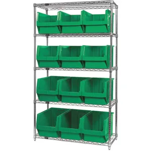 QUANTUM STORAGE SYSTEMS WR5-533GN Bin Shelving Wire 42 x 18 12 Bins Green | AF4GGZ 8VUZ6