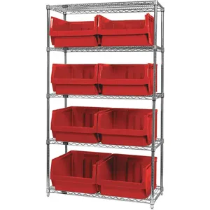 QUANTUM STORAGE SYSTEMS WR5-543RD Bin Shelving Wire 42 x 18 8 Bins Red | AF4NTL 9DU57