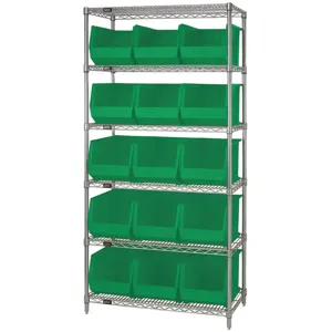 QUANTUM STORAGE SYSTEMS WR6-260GN Bin Shelving Wire 36 x 18 15 Bins Green | AC6HLG 33Z186