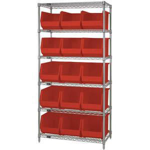 QUANTUM STORAGE SYSTEMS WR6-260RD Bin Shelving Wire 36 x 18 15 Bins Red | AC6HLJ 33Z188