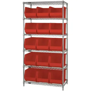 QUANTUM STORAGE SYSTEMS WR6-260RD Bin Shelving Wire 36 x 18 15 Bins Red | AC6HLJ 33Z188