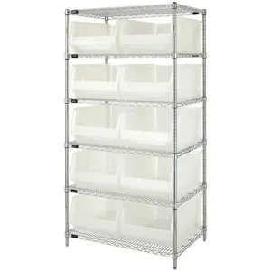 QUANTUM STORAGE SYSTEMS WR6-954CL Bin Shelving Wire 36 x 24 10 Bins Clear | AE8XBC 6GAR2