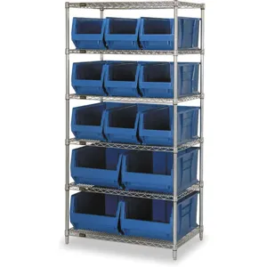 QUANTUM STORAGE SYSTEMS WR6-973974BL Bin Shelving Wire 36 x 30 13 Bins Blue | AB3QJW 1UVT5