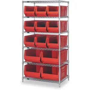 QUANTUM STORAGE SYSTEMS WR6-973974RD Bin Shelving Wire 36 x 30 13 Bins Red | AC2KKG 2KVZ2