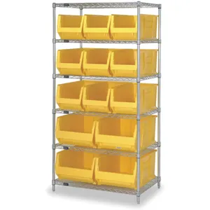 QUANTUM STORAGE SYSTEMS WR6-973974YL Bin Shelving Wire 36 x 30 13 Bins Yellow | AC2KKH 2KVZ3