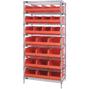 QUANTUM STORAGE SYSTEMS WR8-483485OR Bin Shelving Wire 36 x 21 24 Bins Orange | AB7XGE 24K258