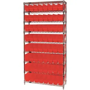 QUANTUM STORAGE SYSTEMS WR9-203RD Bin Shelving Wire 36 x 18 64 Bins Red | AC6HMX 33Z224