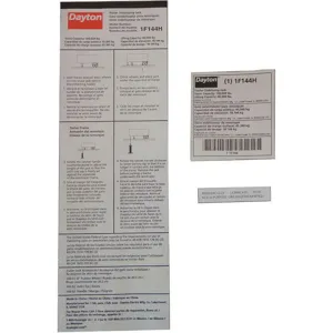 GRAINGER MH1F144G Informational Label | AH4KHF 34UW19