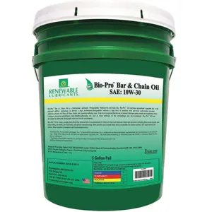 RENEWABLE LUBRICANTS 80604 Bio Pro Bar & Chain Oil, Grade 10W30, Pail 5 Gallon Capacity | AF9ZCG 30WK78