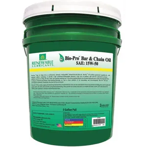 RENEWABLE LUBRICANTS 80614 Bio Pro Bar & Chain Oil, Grade 15W50, Pail 5 Gallon Capacity | AF9ZCJ 30WK80