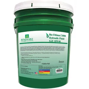 RENEWABLE LUBRICANTS 81044 Bio Ultimax Hydraulic Fluid AW 1000, Grade 10W40, Pail 5 Gallon Capacity | AF9ZCX 30WK92