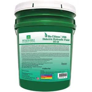 RENEWABLE LUBRICANTS 81074 Bio Ultimax 1500 Dielectric Hydraulic Fluid, Grade 68, 5 Gallon Capacity | AF9ZDE 30WK99