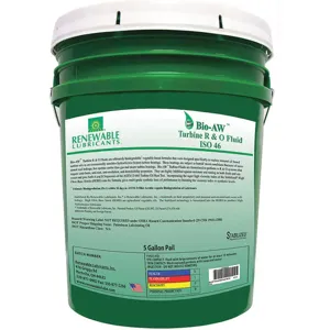 RENEWABLE LUBRICANTS 81714 Bio AW Turbine R&O Fluid, Grade 46, Pail 5 Gallon Capacity | AF9ZEB 30WL24