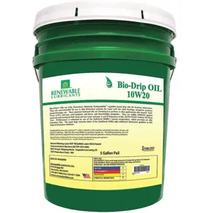 RENEWABLE LUBRICANTS 84014 Bio Drip Oil, Grade 10W20, Pail 5 Gallon Capacity | AF9ZEW 30WL58