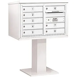 SALSBURY INDUSTRIES 3405D-08WHT Pedestal Mailbox 8 Doors White 48-1/8 Inch | AG3KZJ 33LR86