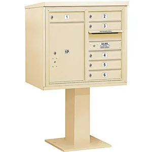 SALSBURY INDUSTRIES 3407D-06SAN Pedestal Mailbox 7 Doors Sand 55-1/8 Inch | AG3LMM 33LV82