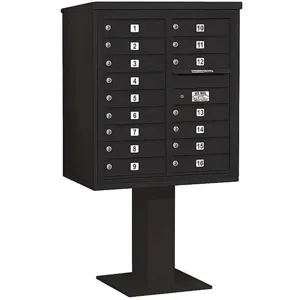 SALSBURY INDUSTRIES 3409D-16BLK Pedestal Mailbox 16 Doors Black 62-1/8 Inch | AG3MKJ 33MA47