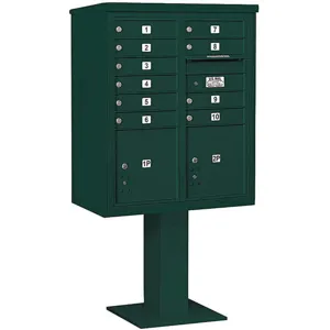 SALSBURY INDUSTRIES 3410DA-10GRN Pedestal Mailbox 12 Doors Green 65-5/8 Inch | AG3MKT 33MA55