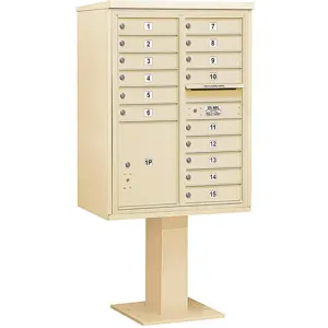 SALSBURY INDUSTRIES 3411D-15SAN Pedestal Mailbox 16 Doors Sand 69-1/8 Inch | AG3MGR 33MC31