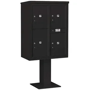 SALSBURY INDUSTRIES 3411D-4PBLK Pedestal Mailbox 4 Doors Black 69-1/8 Inch | AG3MFG 33LZ76