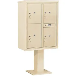 SALSBURY INDUSTRIES 3411D-4PSAN Pedestal Mailbox 4 Doors Sand 69-1/8 Inch | AG3MFL 33LZ80