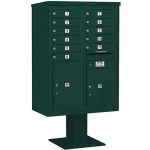 SALSBURY INDUSTRIES 3412D-11GRN Pedestal Mailbox 13 Doors Green 59-3/4 Inch | AG3MNU 33MC35