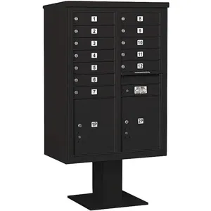 SALSBURY INDUSTRIES 3412D-12BLK Pedestal Mailbox 14 Doors Black 59-3/4 Inch | AG3MPC 33MC43