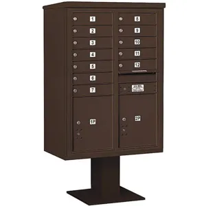 SALSBURY INDUSTRIES 3412D-12BRZ Pedestal Mailbox 14 Door Bronze 59-3/4 Inch | AG3MPD 33MC44