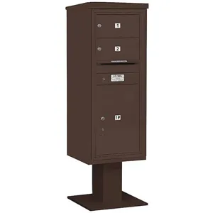 SALSBURY INDUSTRIES 3412S-02BRZ Pedestal Mailbox 3 Doors Bronze 59-3/4 Inch | AG3KVK 33LP89