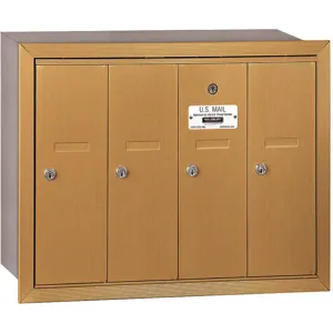 SALSBURY INDUSTRIES 3504BRP Vertical Mailbox Recessed 4 Doors Brass | AG3GVD 33KU57