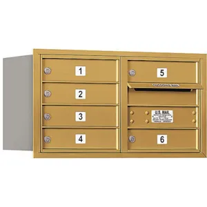 SALSBURY INDUSTRIES 3704D-06GRP Horizontal Mailbox Private 6 Door Gold Rl 16-1/2 Inch | AG3HME 33KY90