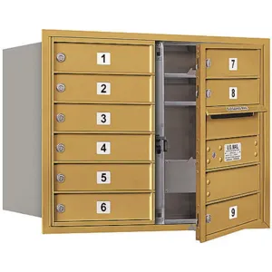 SALSBURY INDUSTRIES 3706D-09GFP Horizontal Mailbox Private 9 Doors Gold Fl 23-1/2 Inch | AG3JJW 33LF92