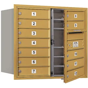 SALSBURY INDUSTRIES 3707D-12GFP Horizontal Mailbox Private 12 Doors Gold Fl 27 Inch | AG3KBK 33LK78